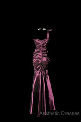 Vintage Mermaid One Shoulder Sleeveless Long Evening Prom Gown Fairy Evening Prom Dresses